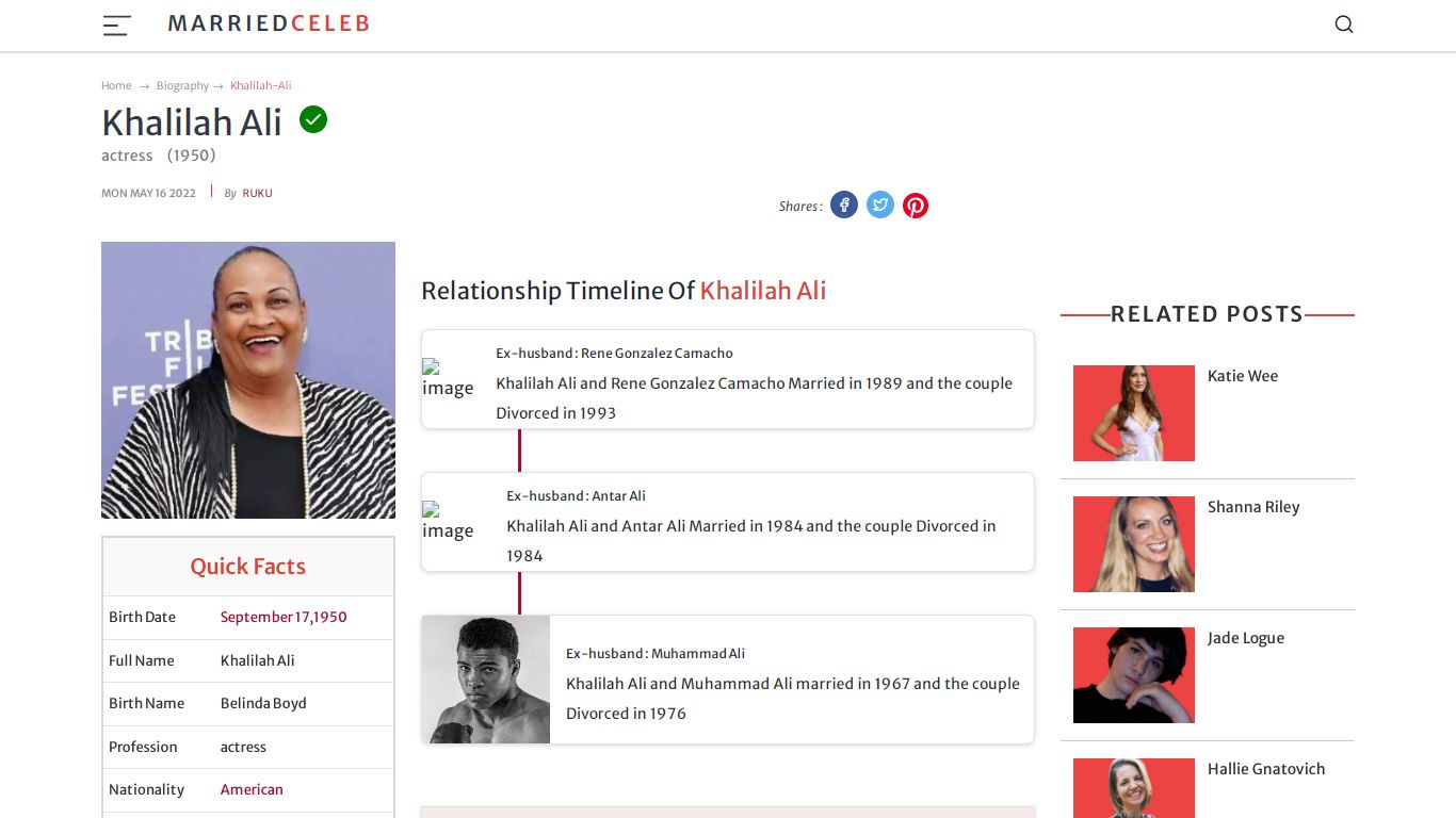 Khalilah Ali - Married Celeb